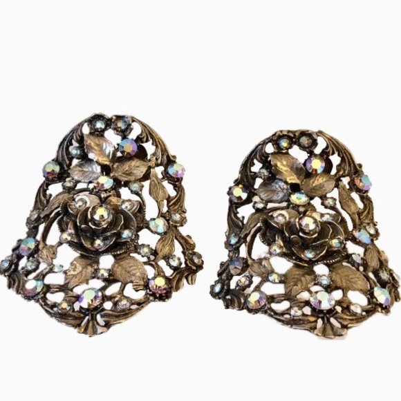 Vintage MUSI Rhinestone Shoe Clip Cabochon Aurora Borealis Runway Rare Large - Picture 12 of 13